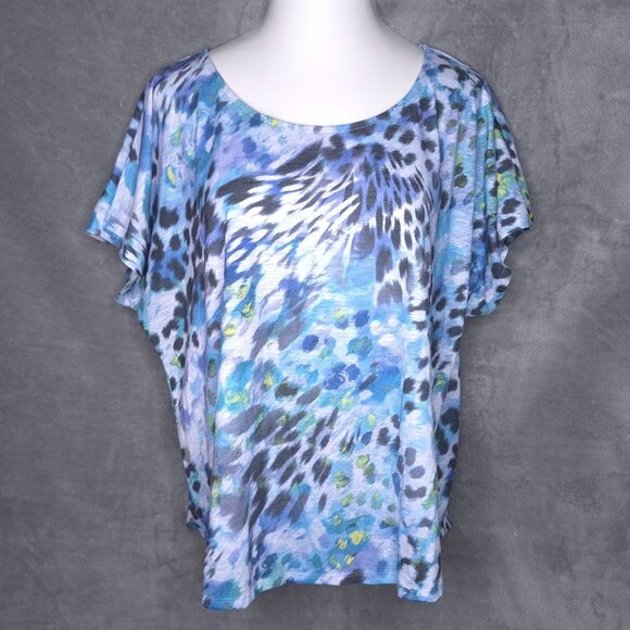 Apt. 9 Womens Top 2X Blue Abstract Print Short Sleeve Blouse Casual Pullover - Picture 2 of 5